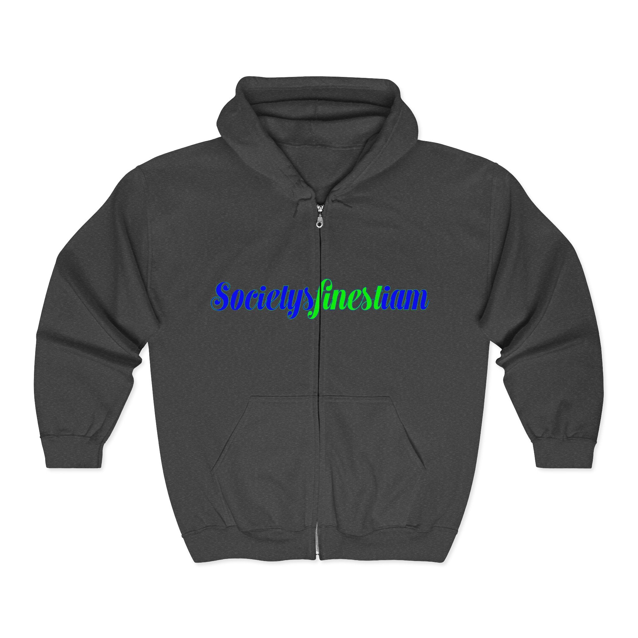 Society’s Finest Crew Zip Hoodie — Retro Blue & Green Script Full-Zip Sweatshirt