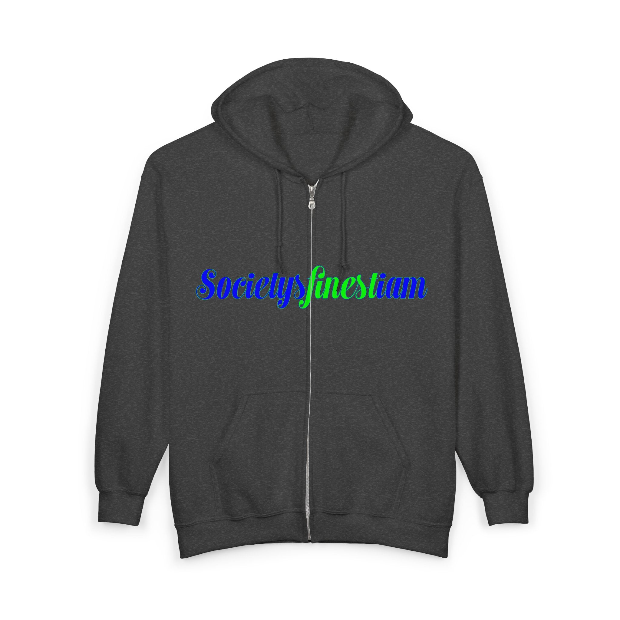 Society’s Finest Crew Zip Hoodie — Retro Blue & Green Script Full-Zip Sweatshirt
