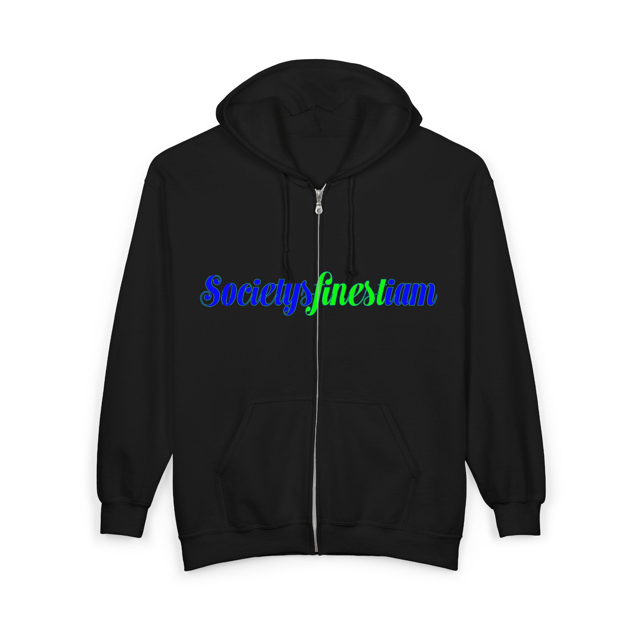 Society’s Finest Crew Zip Hoodie — Retro Blue & Green Script Full-Zip Sweatshirt