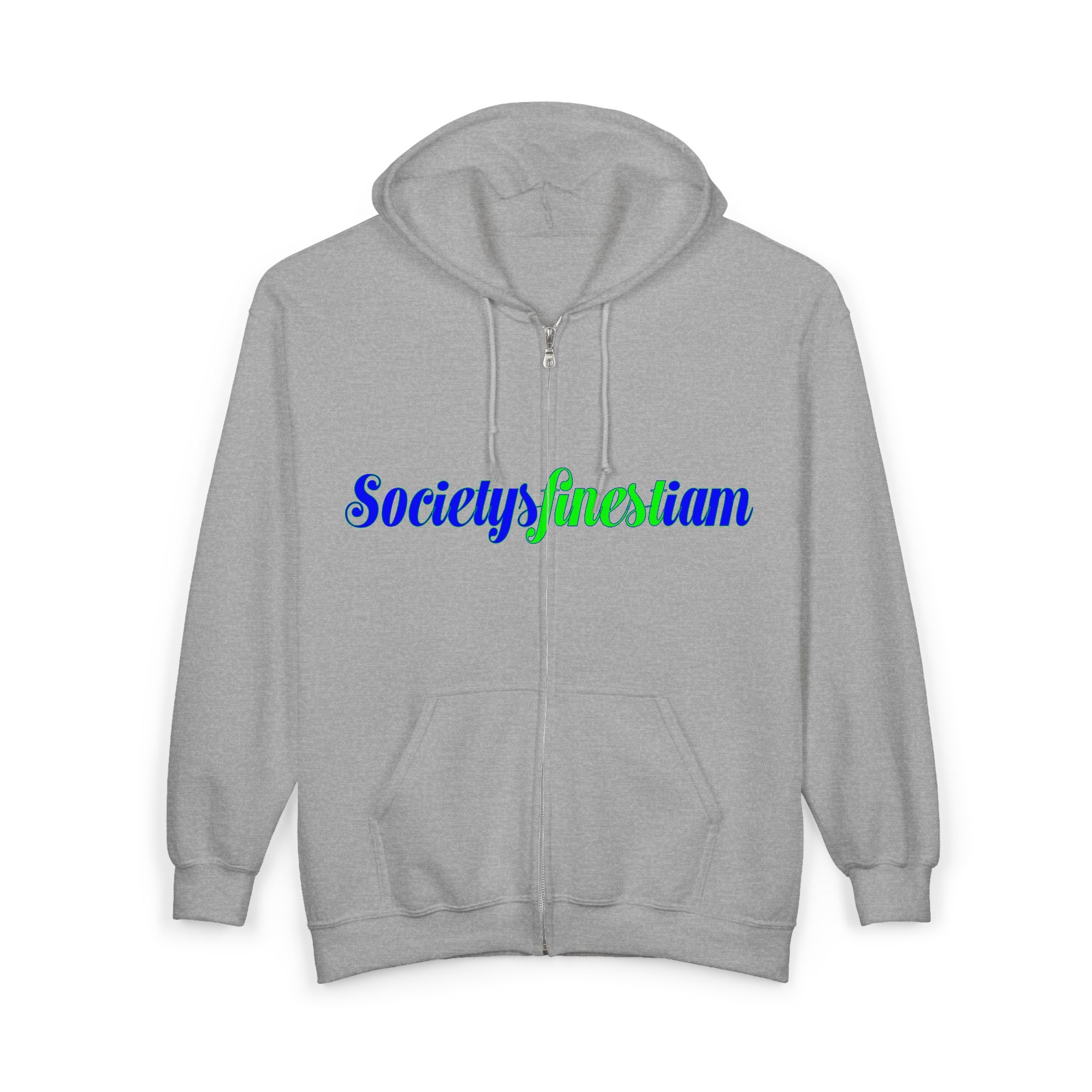 Society’s Finest Crew Zip Hoodie — Retro Blue & Green Script Full-Zip Sweatshirt