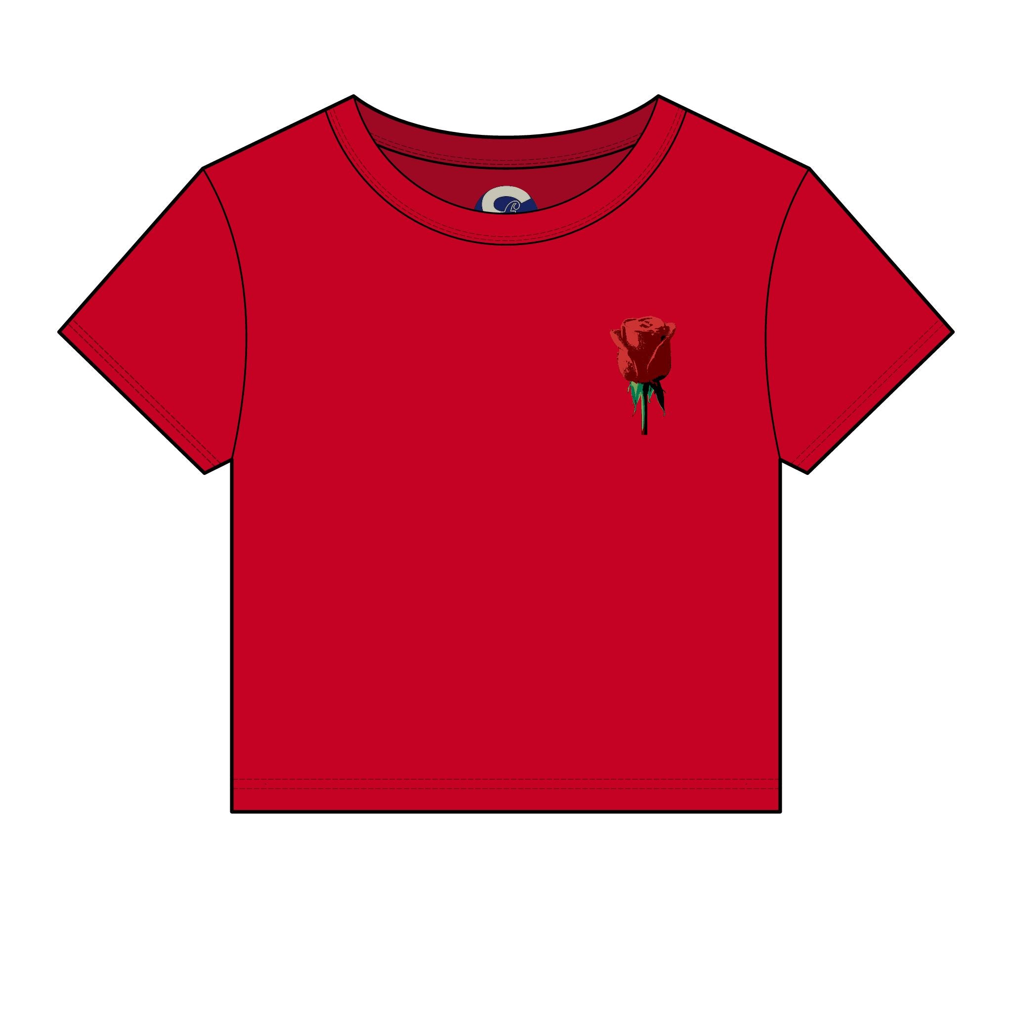Women's Societys Finest I Am Red Rose — Cropped Micro Rib Floral Tee
