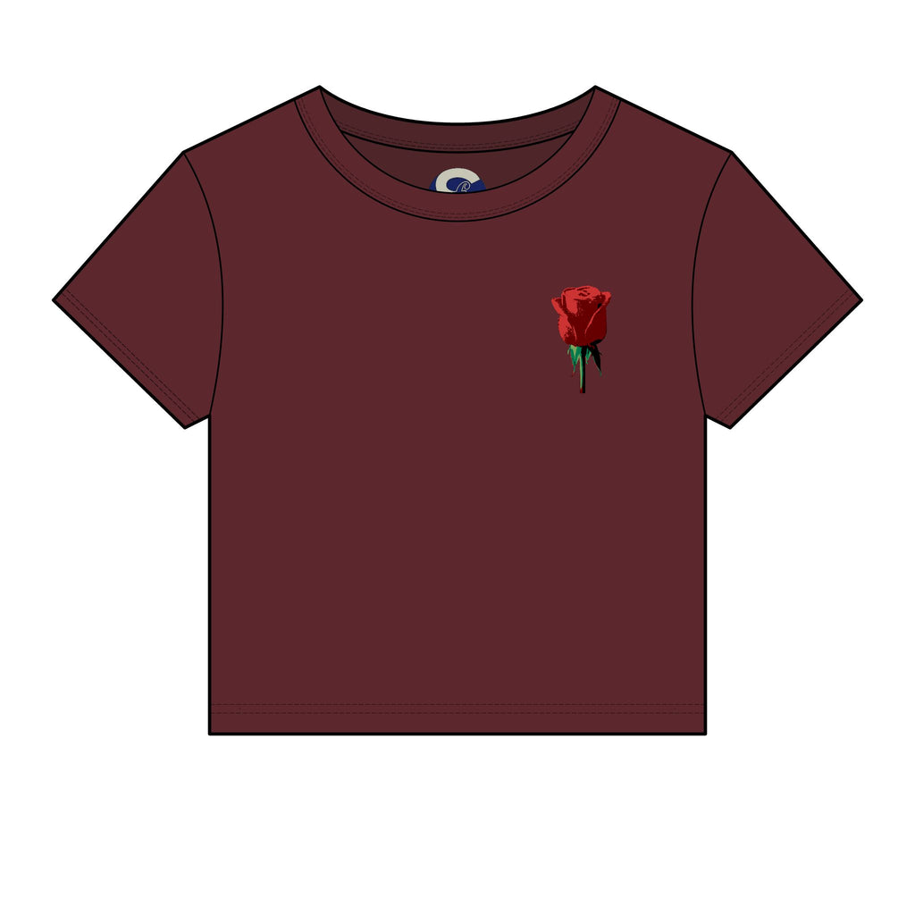 Women's Societys Finest I Am Red Rose — Cropped Micro Rib Floral Tee