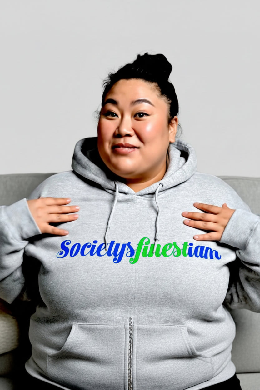 Society’s Finest Crew Zip Hoodie — Retro Blue & Green Script Full-Zip Sweatshirt