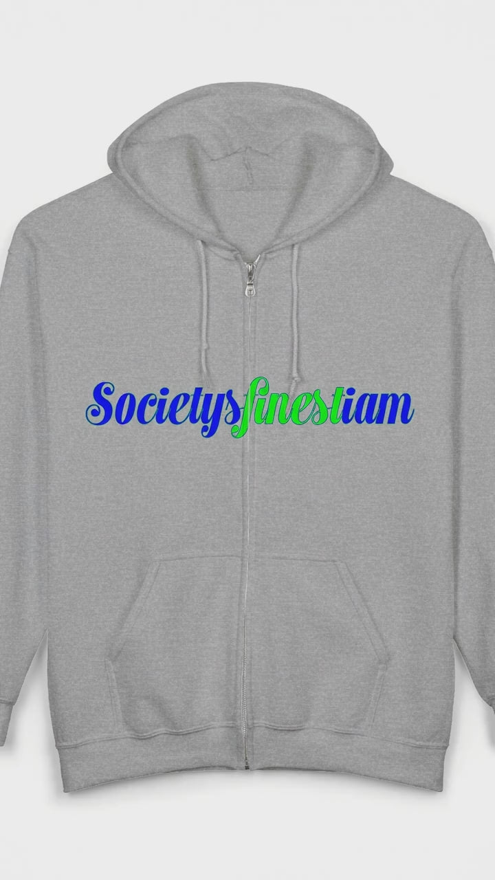 Society’s Finest Crew Zip Hoodie — Retro Blue & Green Script Full-Zip Sweatshirt